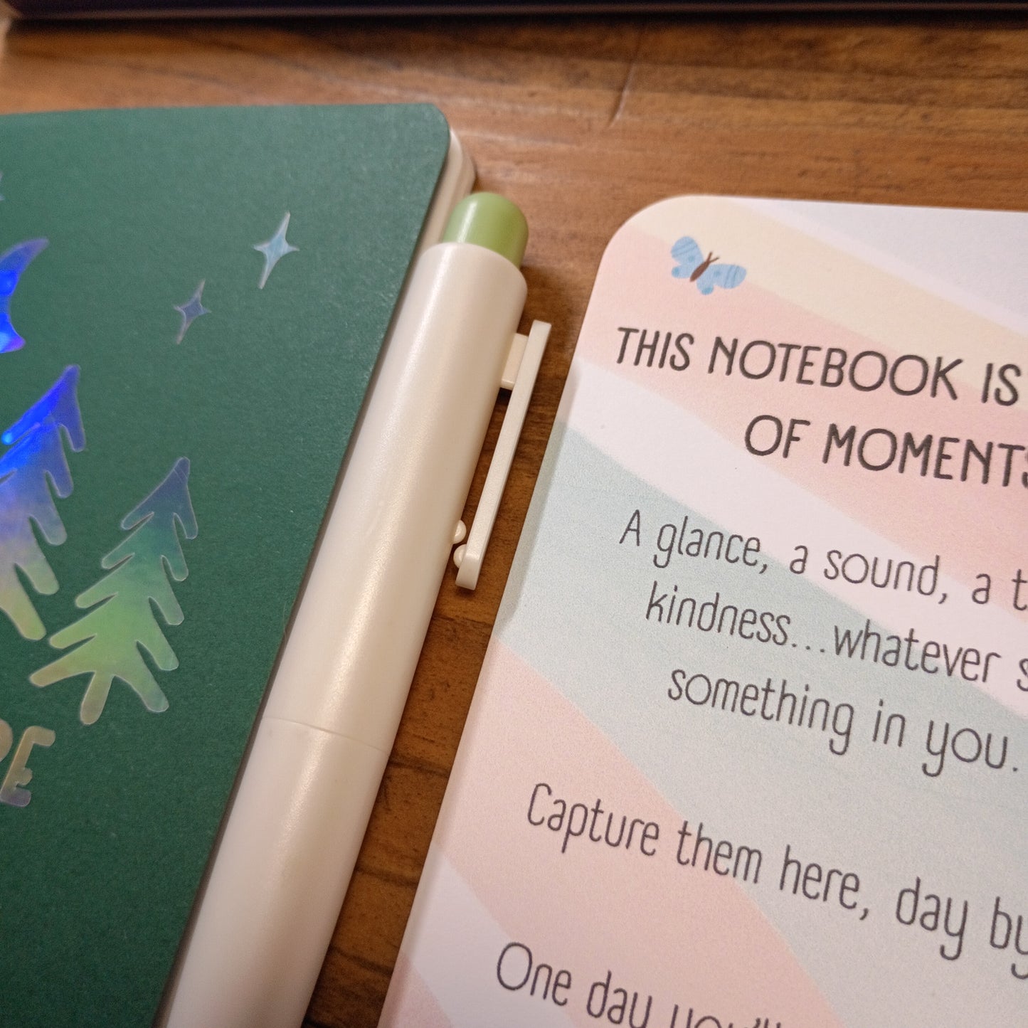 Cute Pocket Notebook with Pen | Holographic Just Be Trees Dark Green Set