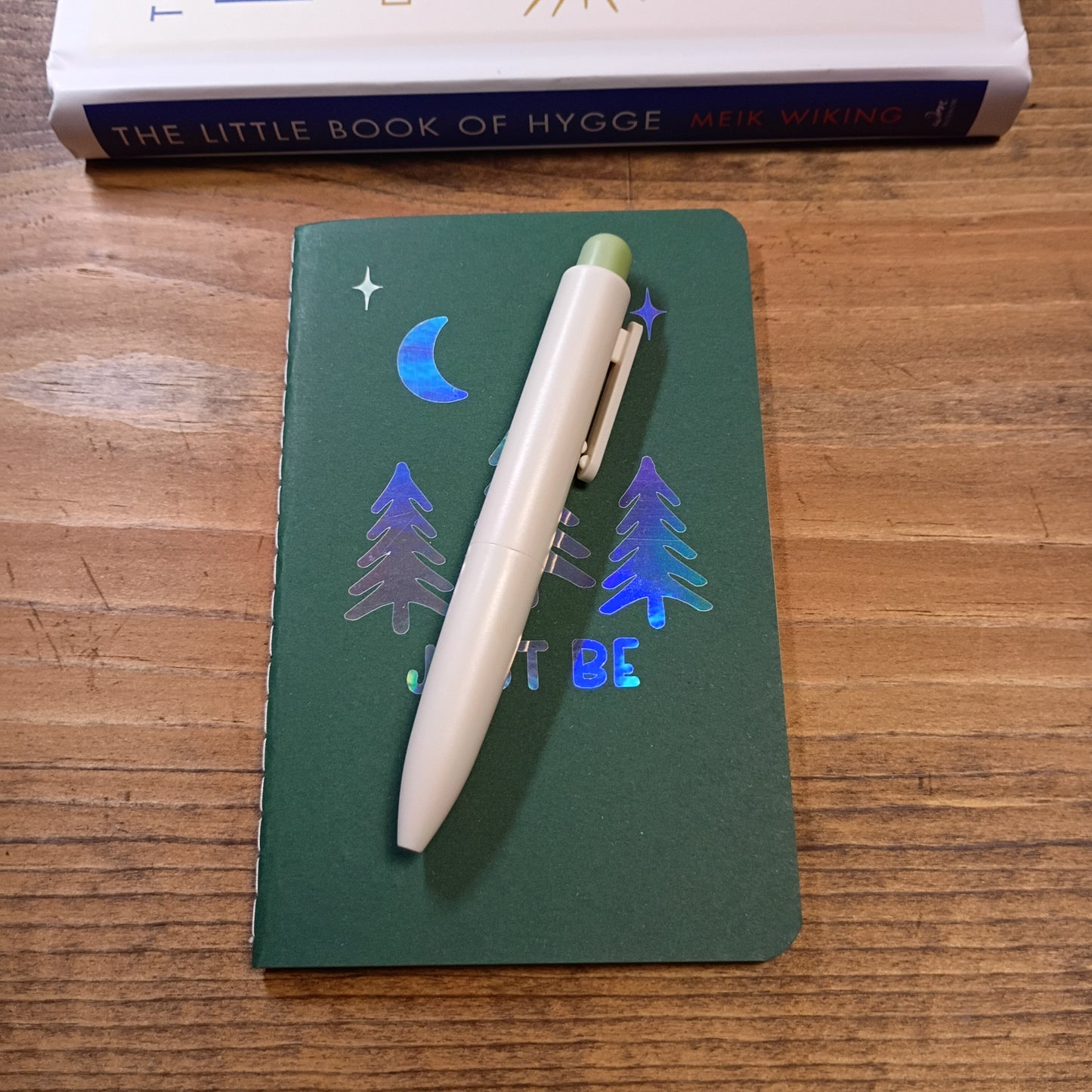 Cute Pocket Notebook with Pen | Holographic Just Be Trees Dark Green Set