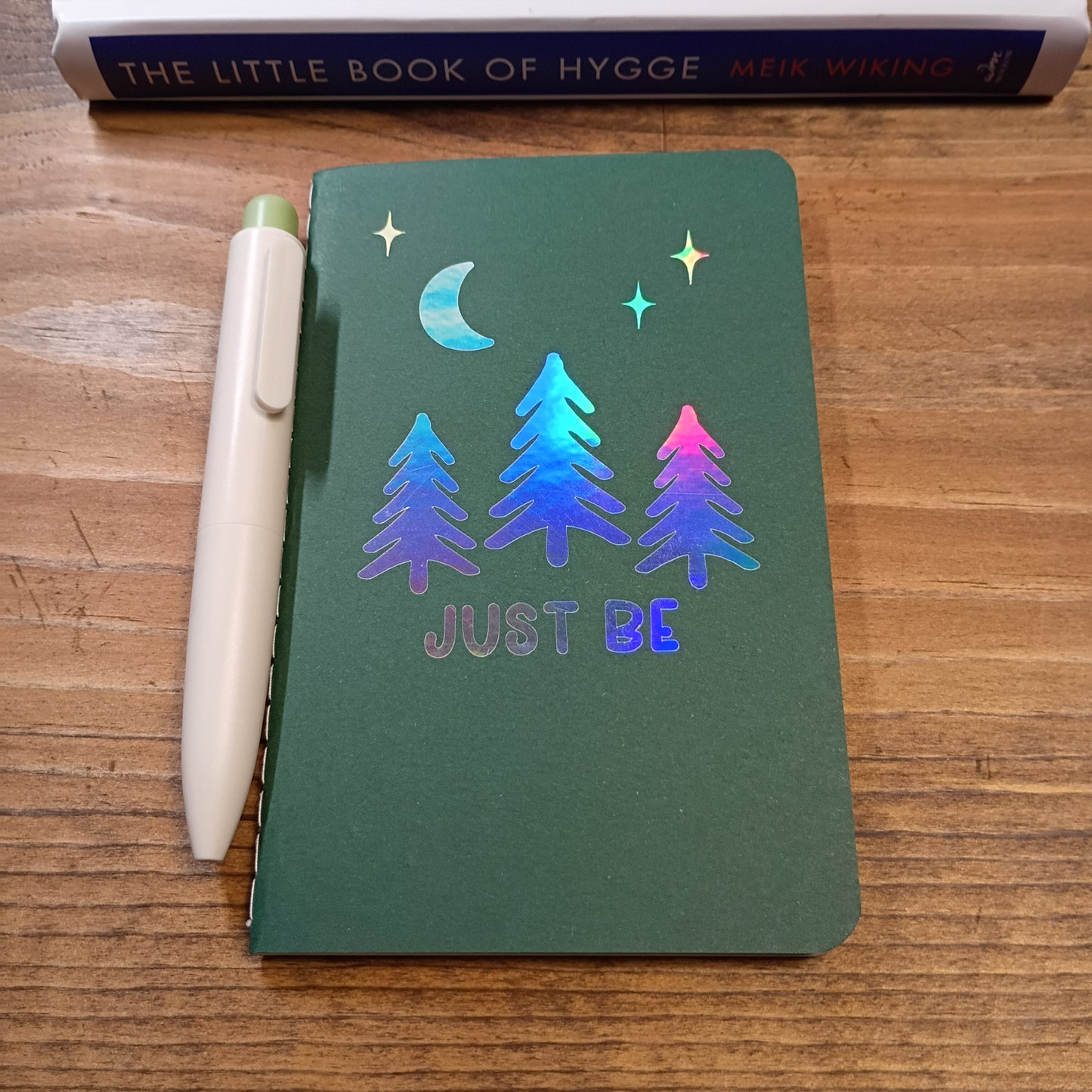 Cute Pocket Notebook with Pen | Holographic Just Be Trees Dark Green Set