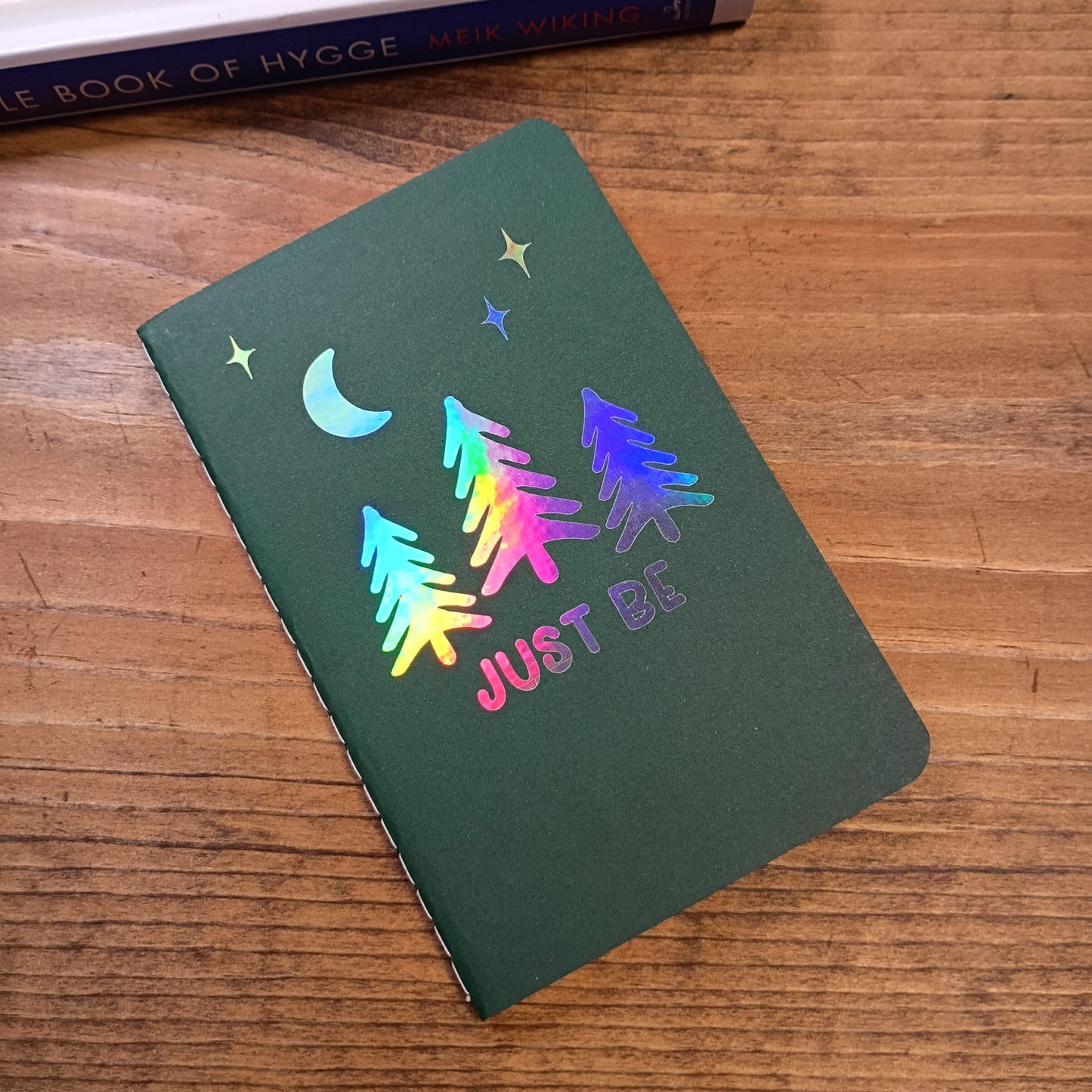 Cute Pocket Notebook with Pen | Holographic Just Be Trees Dark Green Set