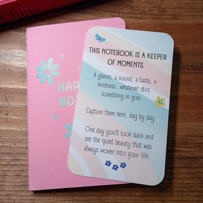 Cute Pocket Notebook with Pen | Rainbow Watercolor Happy Notes Pink Set