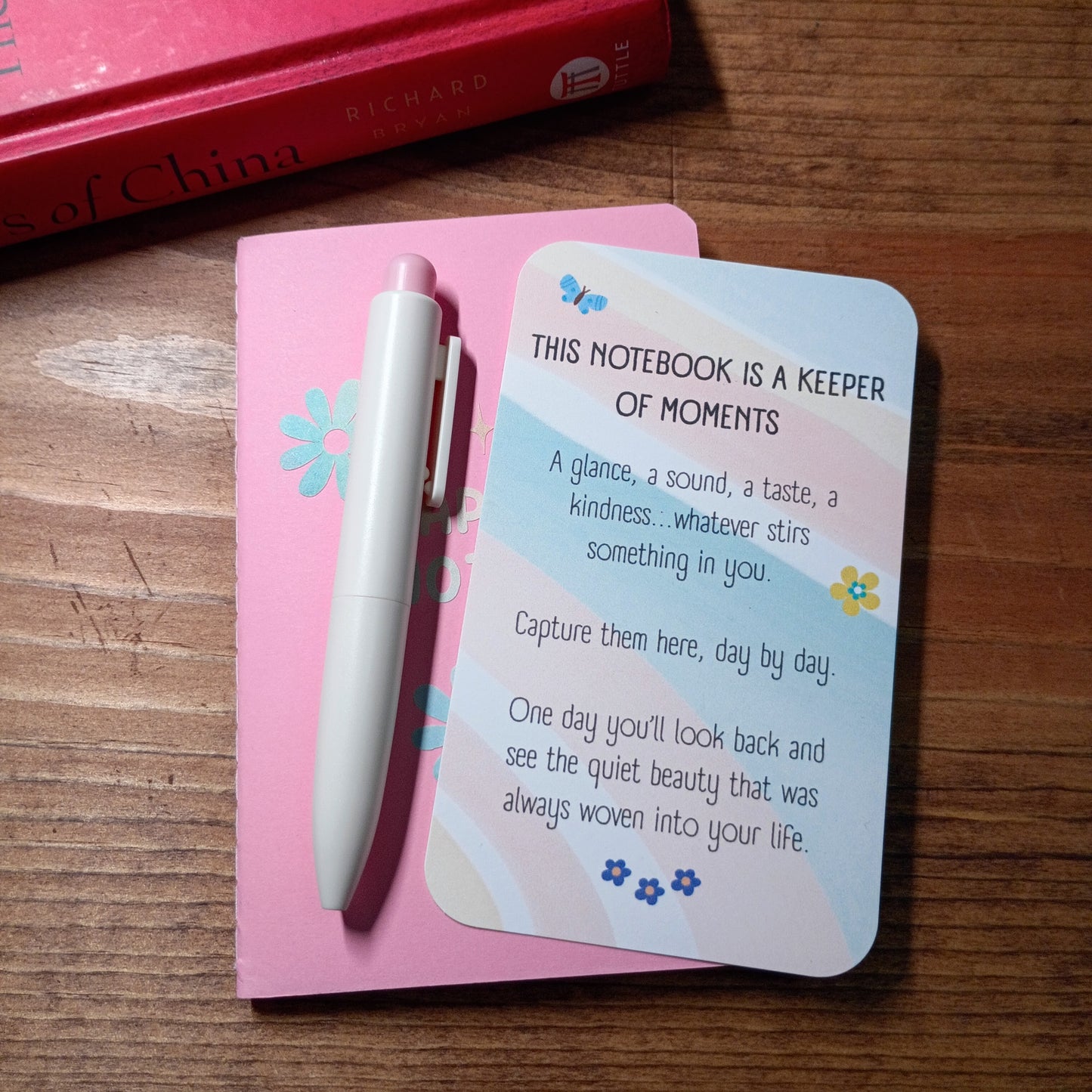 Cute Pocket Notebook with Pen | Rainbow Watercolor Happy Notes Pink Set
