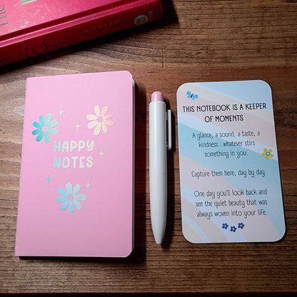 Cute Pocket Notebook with Pen | Rainbow Watercolor Happy Notes Pink Set