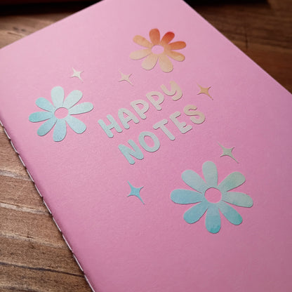 Cute Pocket Notebook with Pen | Rainbow Watercolor Happy Notes Pink Set