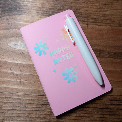 Cute Pocket Notebook with Pen | Rainbow Watercolor Happy Notes Pink Set