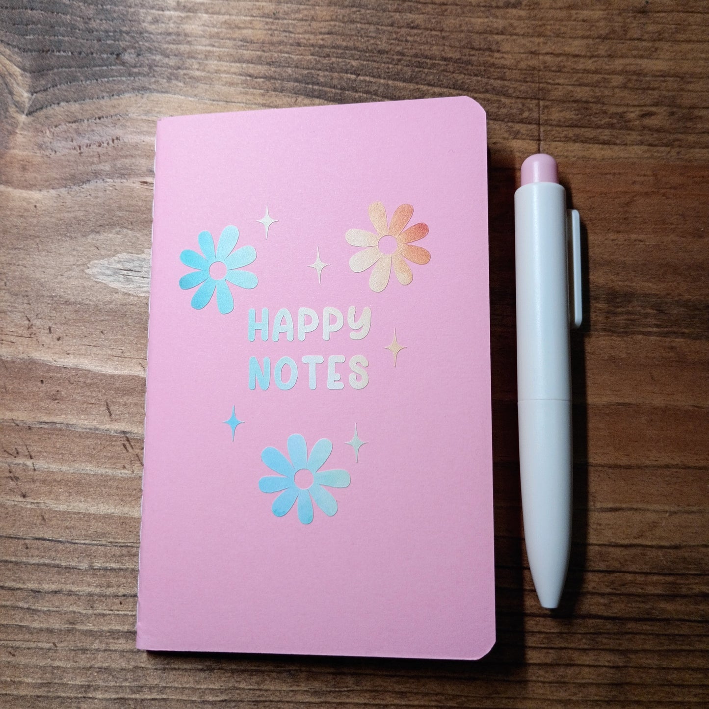 Cute Pocket Notebook with Pen | Rainbow Watercolor Happy Notes Pink Set