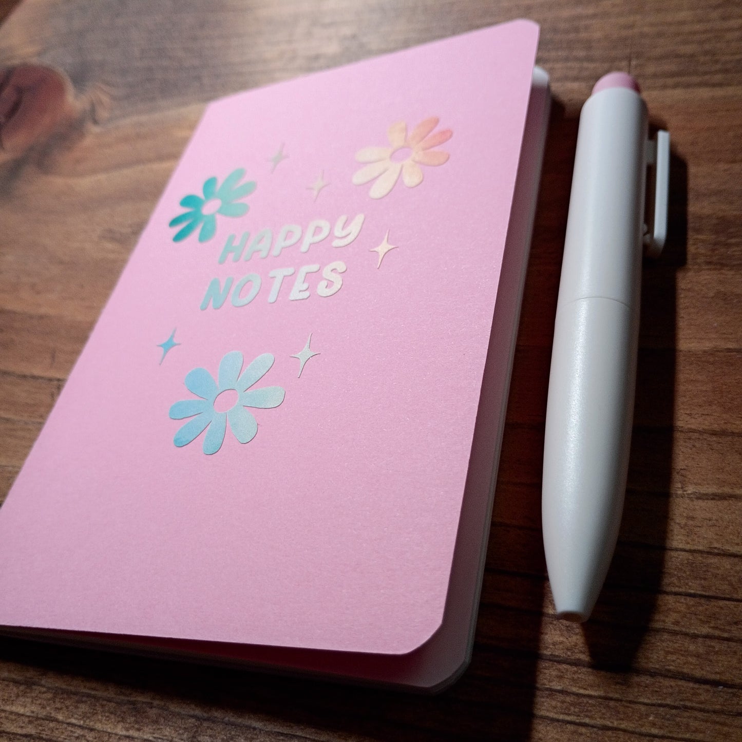 Cute Pocket Notebook with Pen | Rainbow Watercolor Happy Notes Pink Set