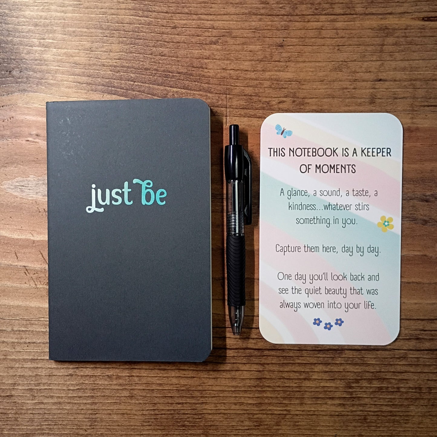 Cute Pocket Notebook with Pen | Rainbow Watercolor Just Be Black Set