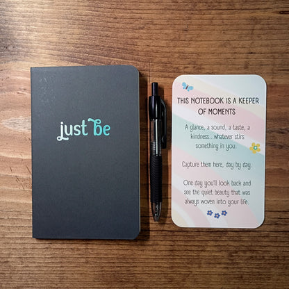 Cute Pocket Notebook with Pen | Rainbow Watercolor Just Be Black Set