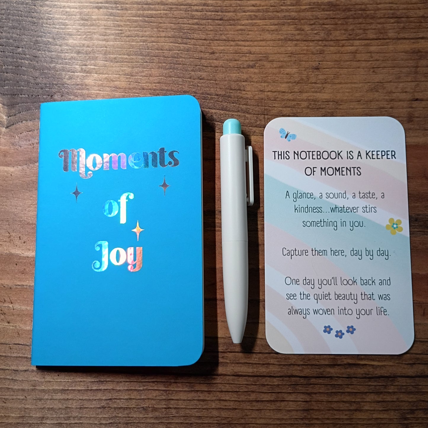 Cute Pocket Notebook with Pen | Rainbow Watercolor Moments of Joy Blue Set