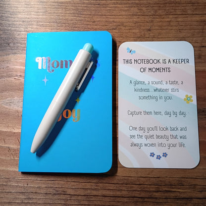 Cute Pocket Notebook with Pen | Rainbow Watercolor Moments of Joy Blue Set