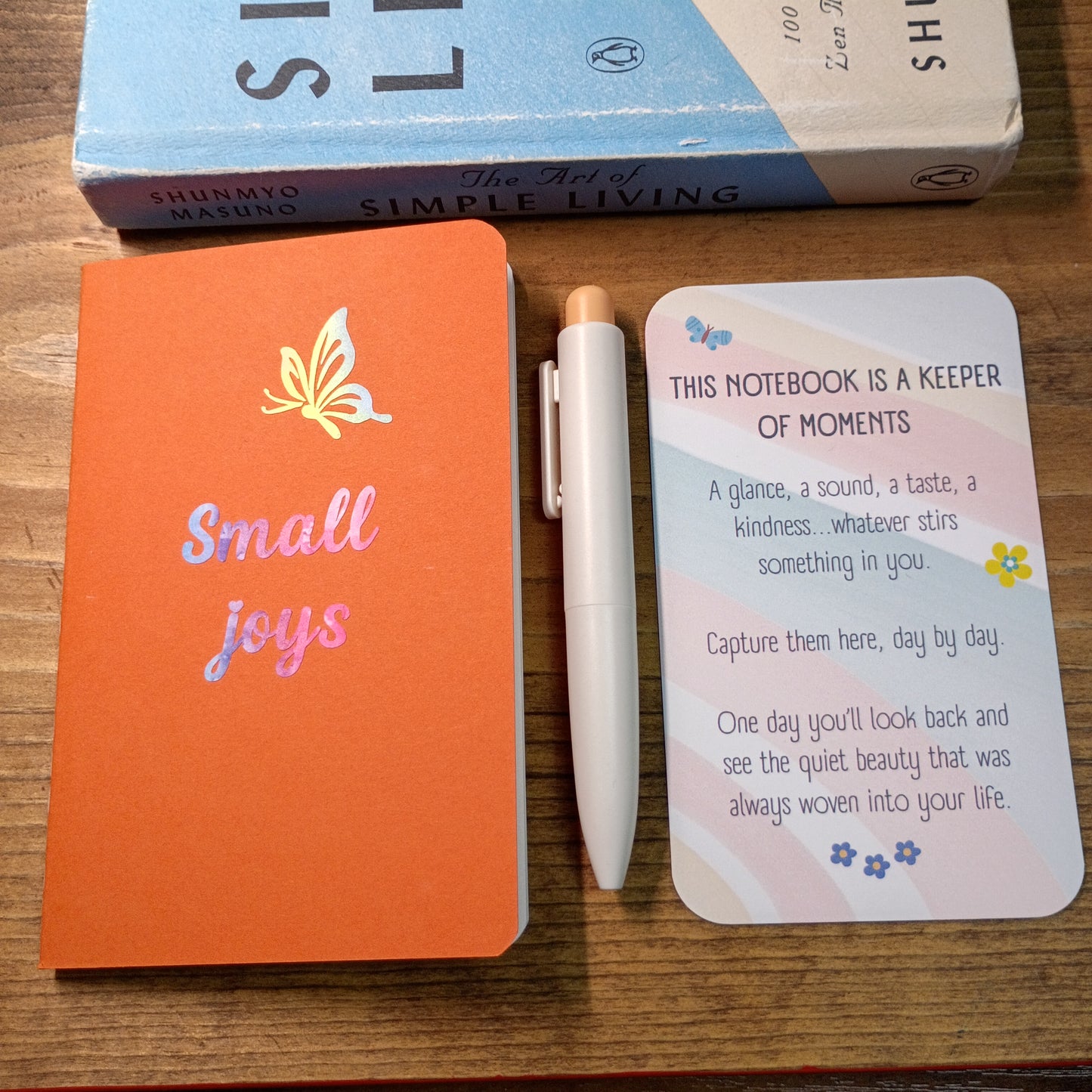 Cute Pocket Notebook with Pen | Small Joys Rainbow Butterfly Orange Set